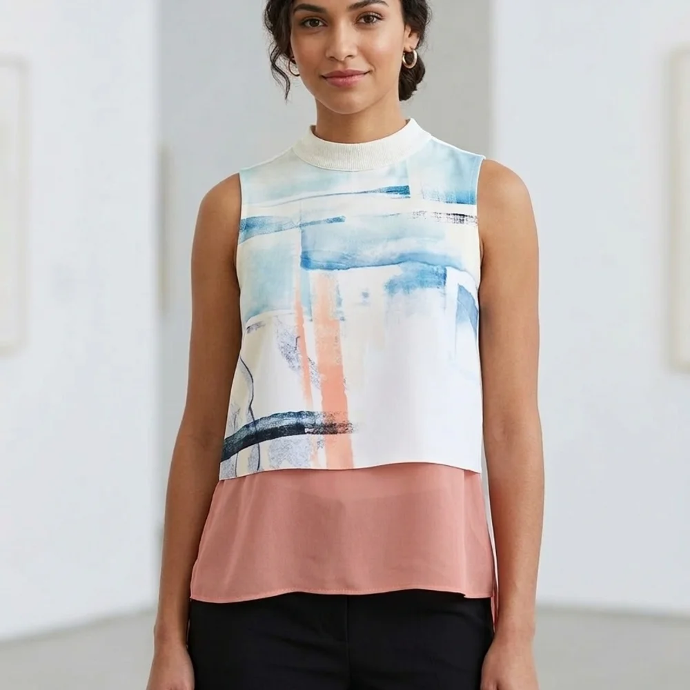 Zara W&B Collection Watercolor Layered Top - NWT - Talla M - Picture 1 of 11